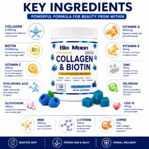 Bio Moon Collagen & Biotin Gummies – Blue Raspberry Flavour | 120 Gummies - Image 5