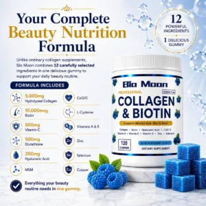 Bio Moon Collagen & Biotin Gummies – Blue Raspberry Flavour | 120 Gummies - Image 3