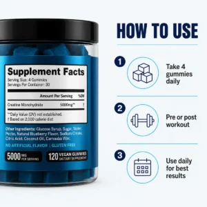 Bio Moon Creatine Monohydrate Gummies 5000mg with Aminos – Blue Berry - Image 4