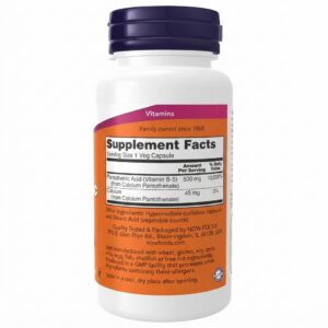 Now Pantothenic Acid 500mg - 100 Veg Capsules - Image 3